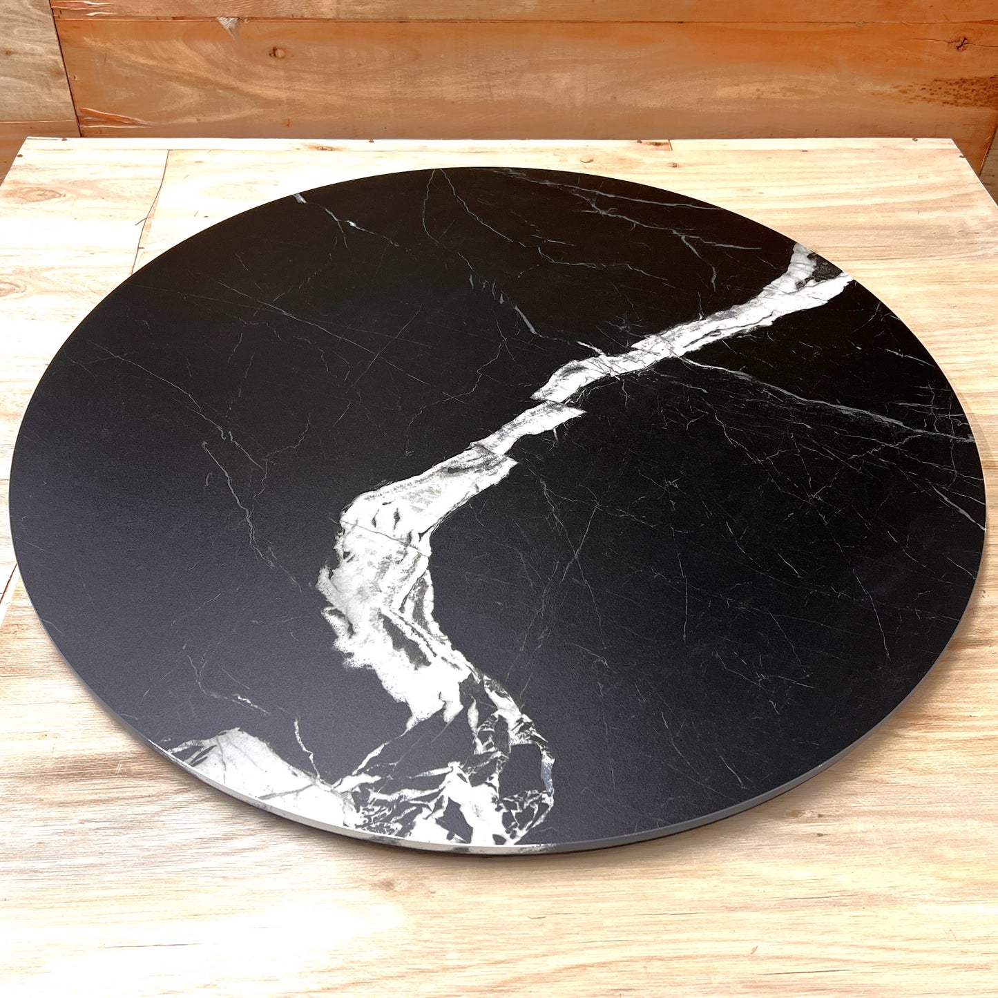 Round Stone Table Top - Lightning Black - Matte Finish