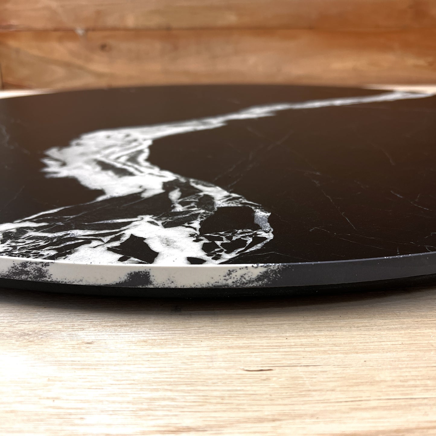 Round Stone Table Top - Lightning Black - Matte Finish