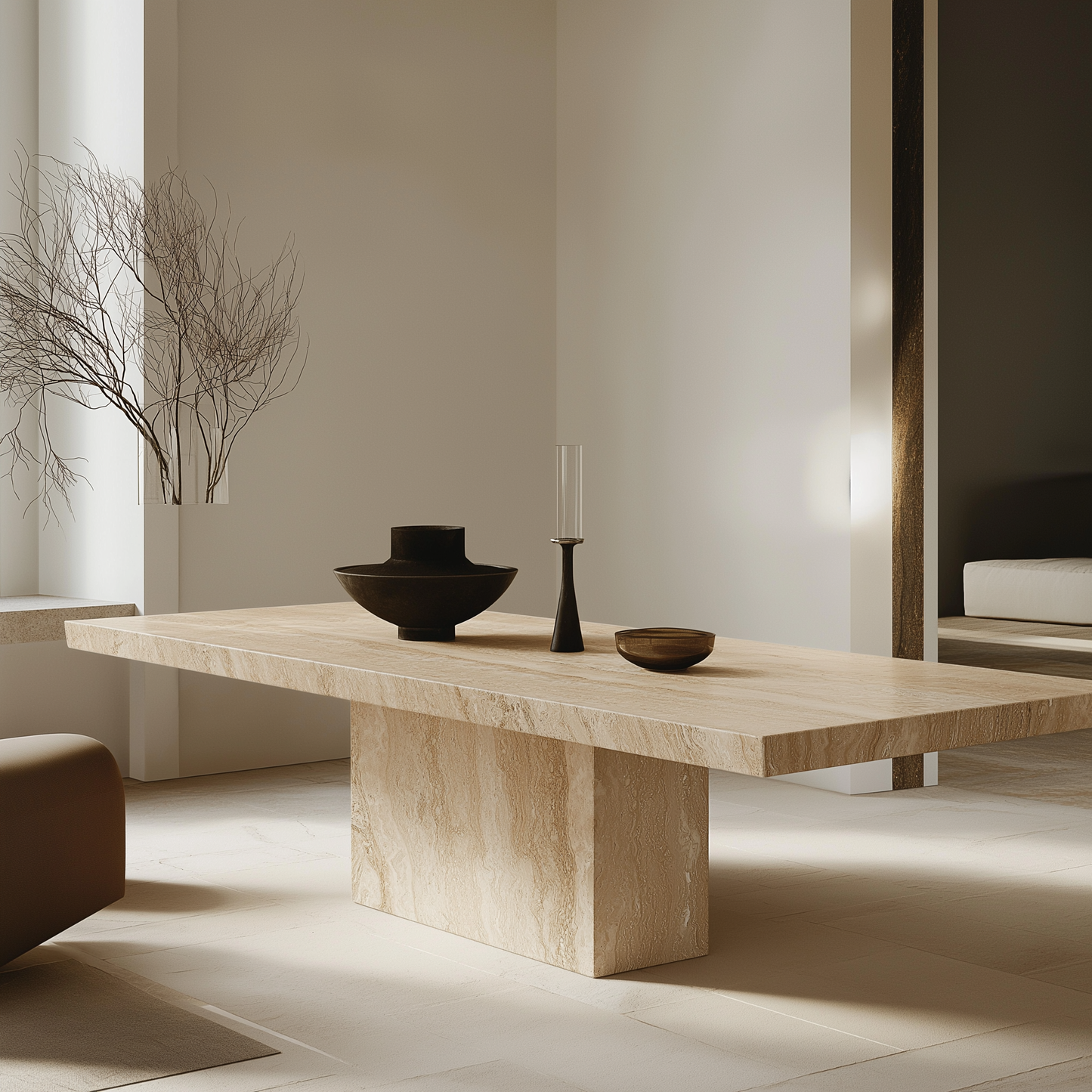 Custom Made Rectangular Travertine Dining Table