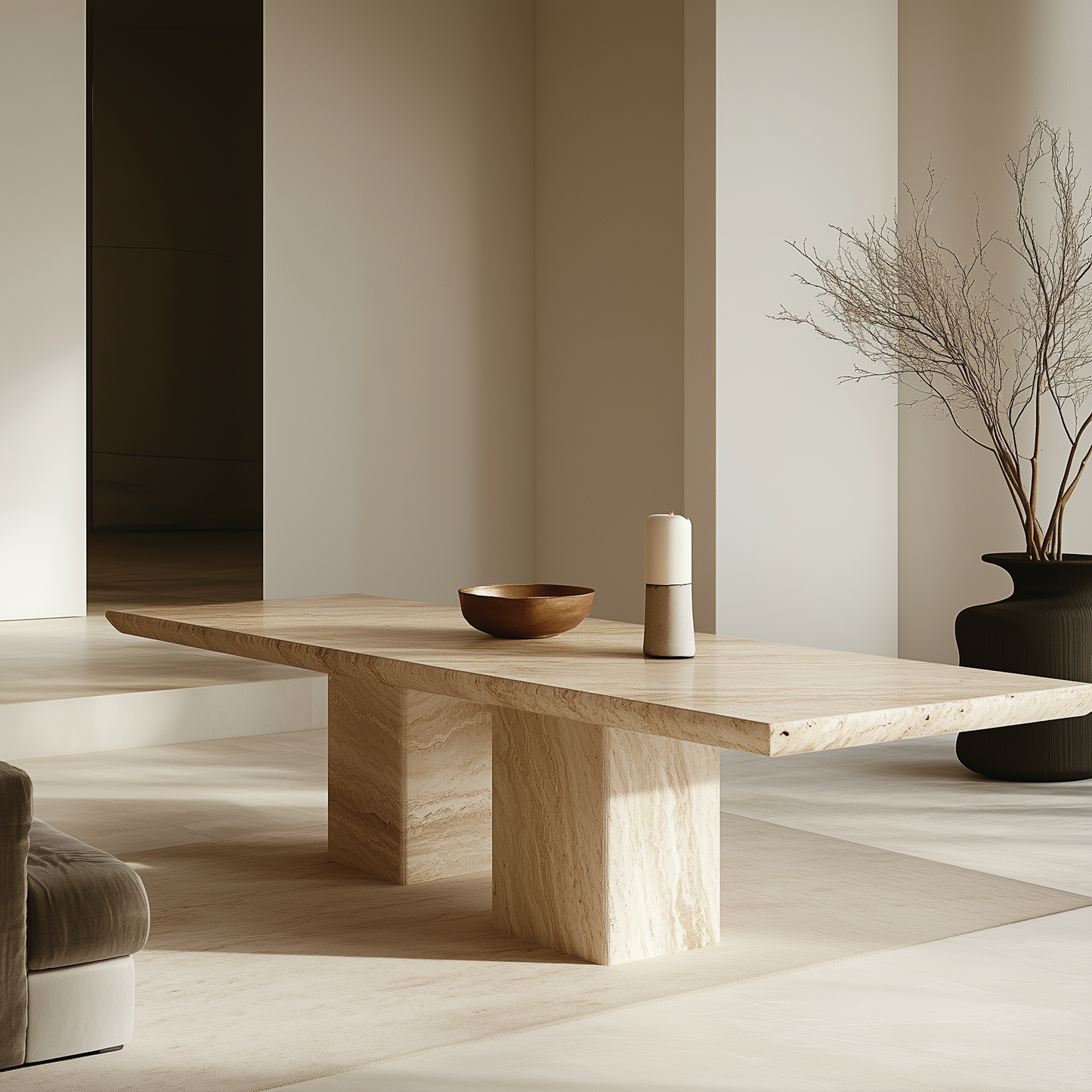 Custom Made Rectangular Travertine Dining Table