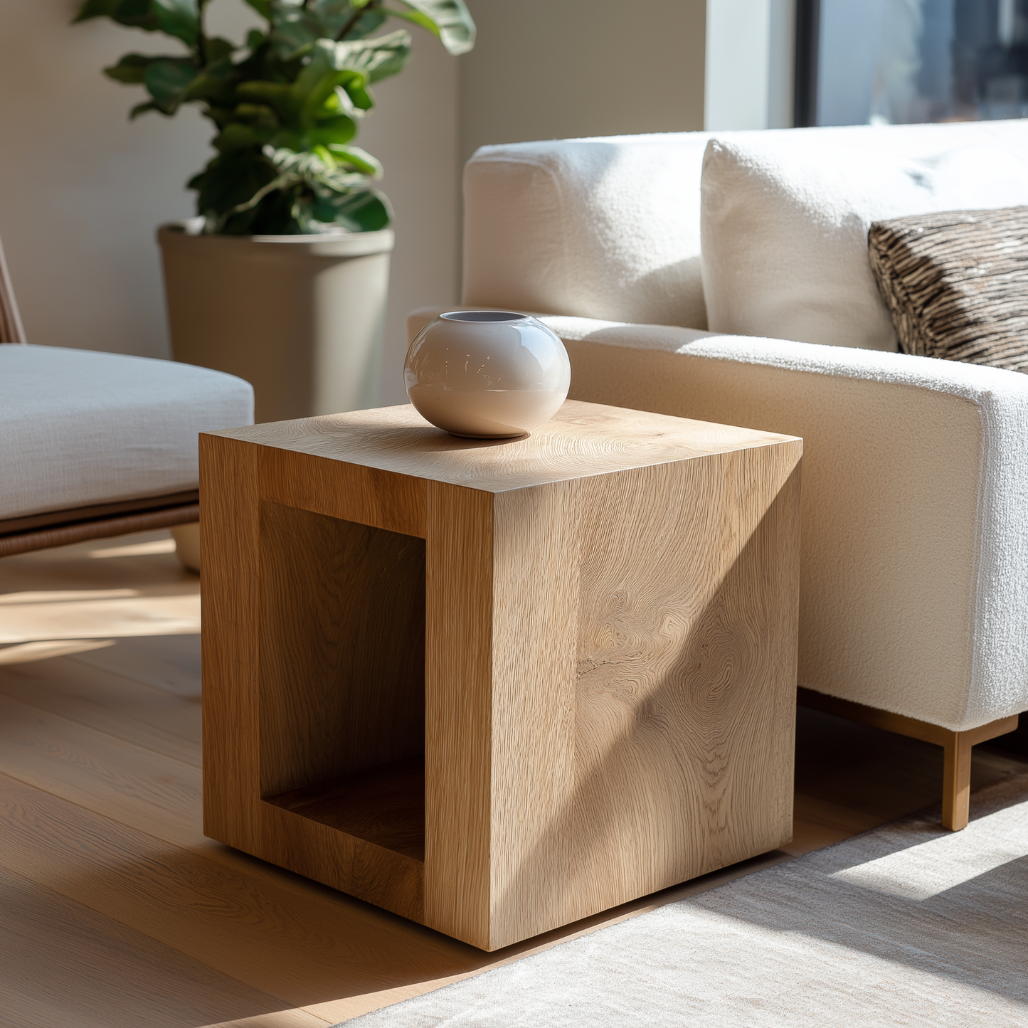 Hardwood End Table With Bookshelf