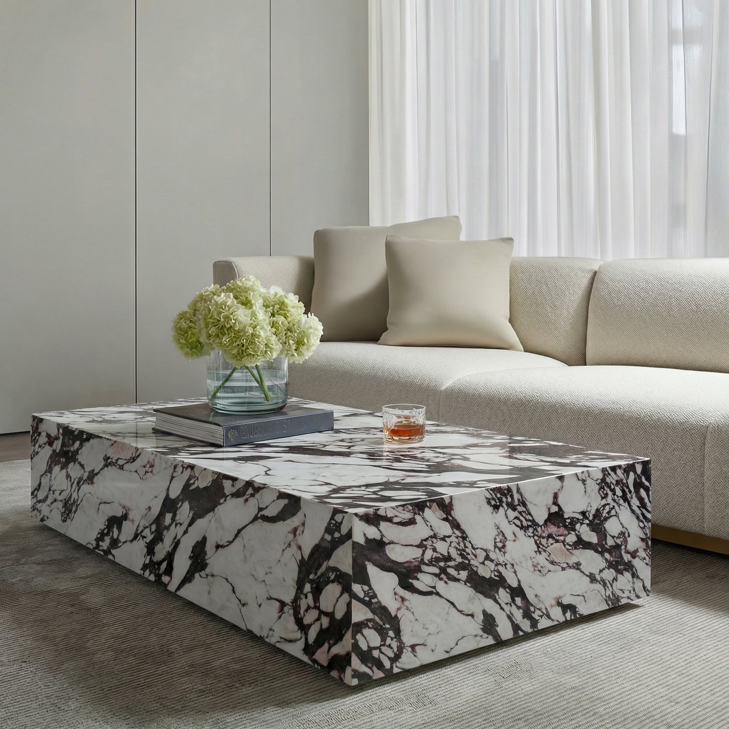 Peony Rectangular Stone Coffee Table