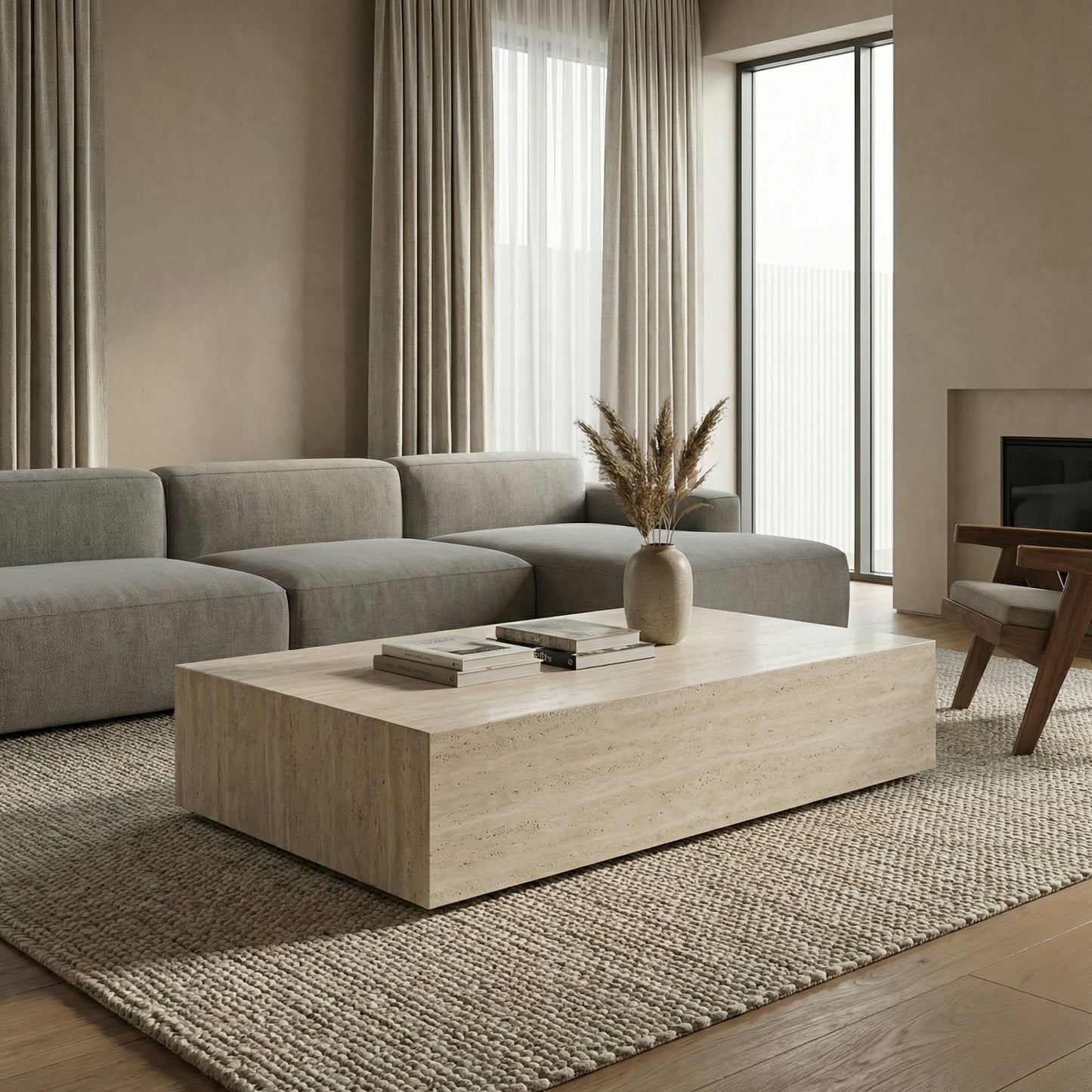 Peony Rectangular Stone Coffee Table