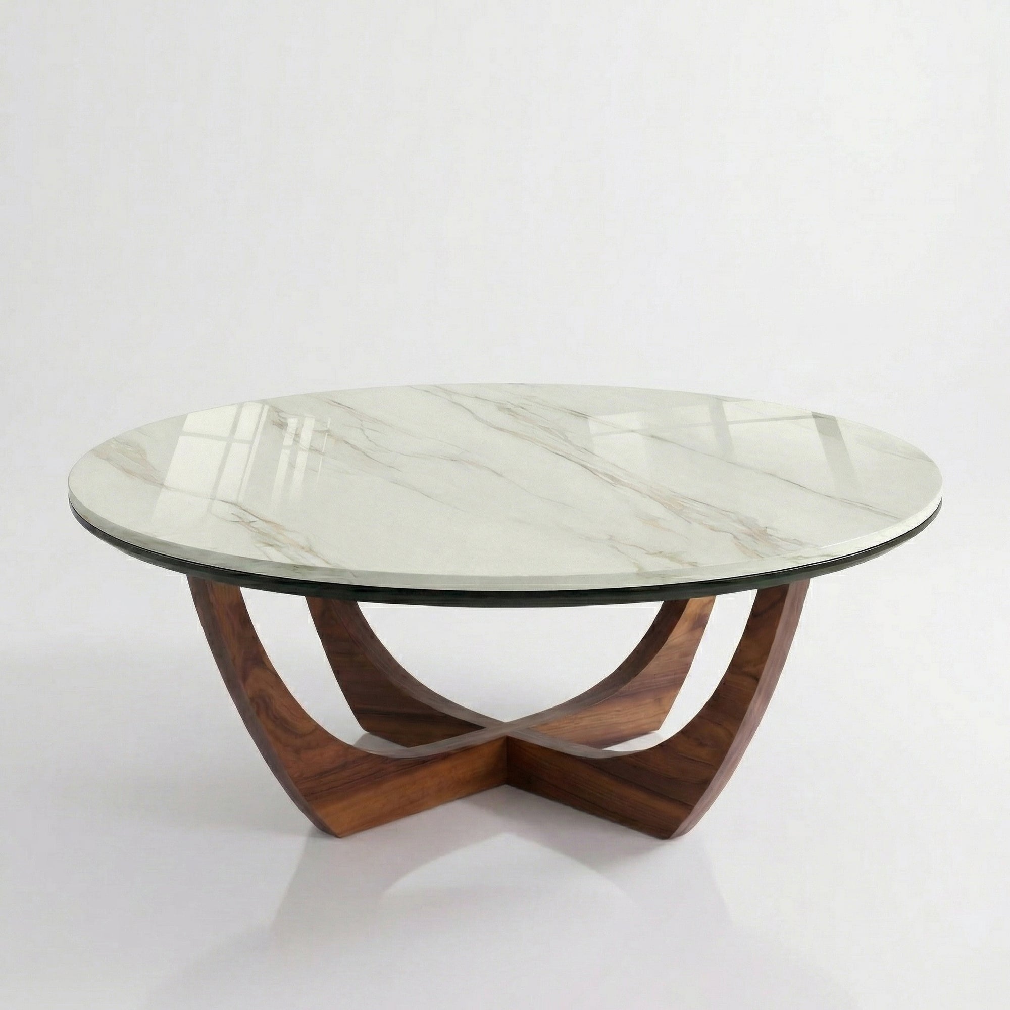 Iris Stone Coffee Table With Solid Wood Base