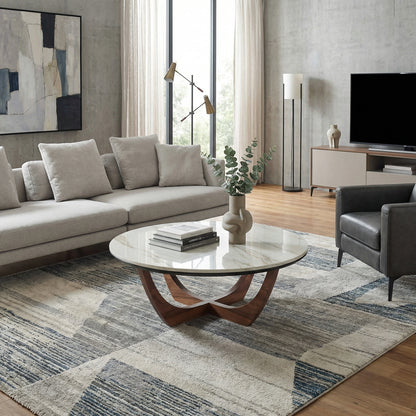 Iris Stone Coffee Table With Solid Wood Base