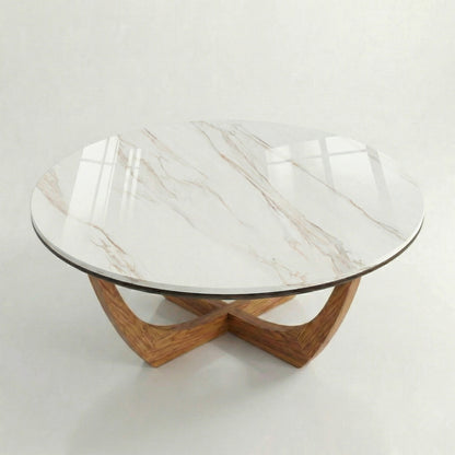 Iris Stone Coffee Table With Solid Wood Base