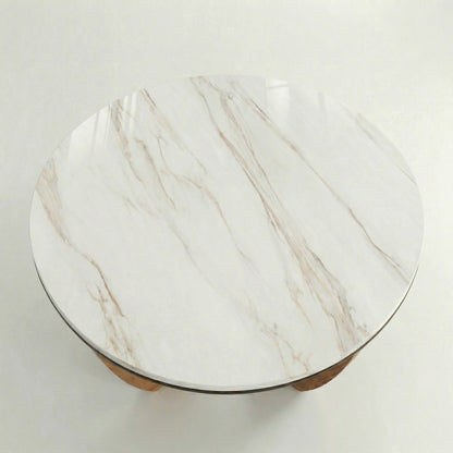 Iris Stone Coffee Table With Solid Wood Base
