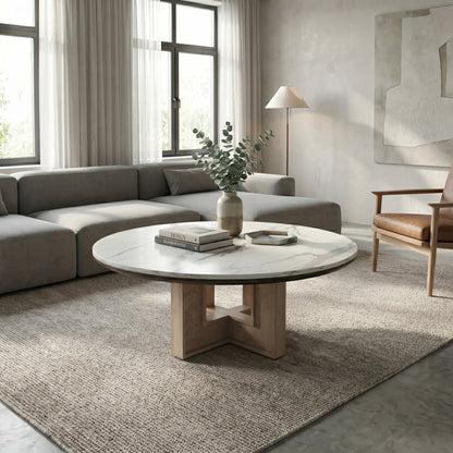 Rose Stone Coffee Table With Solid Wood Base