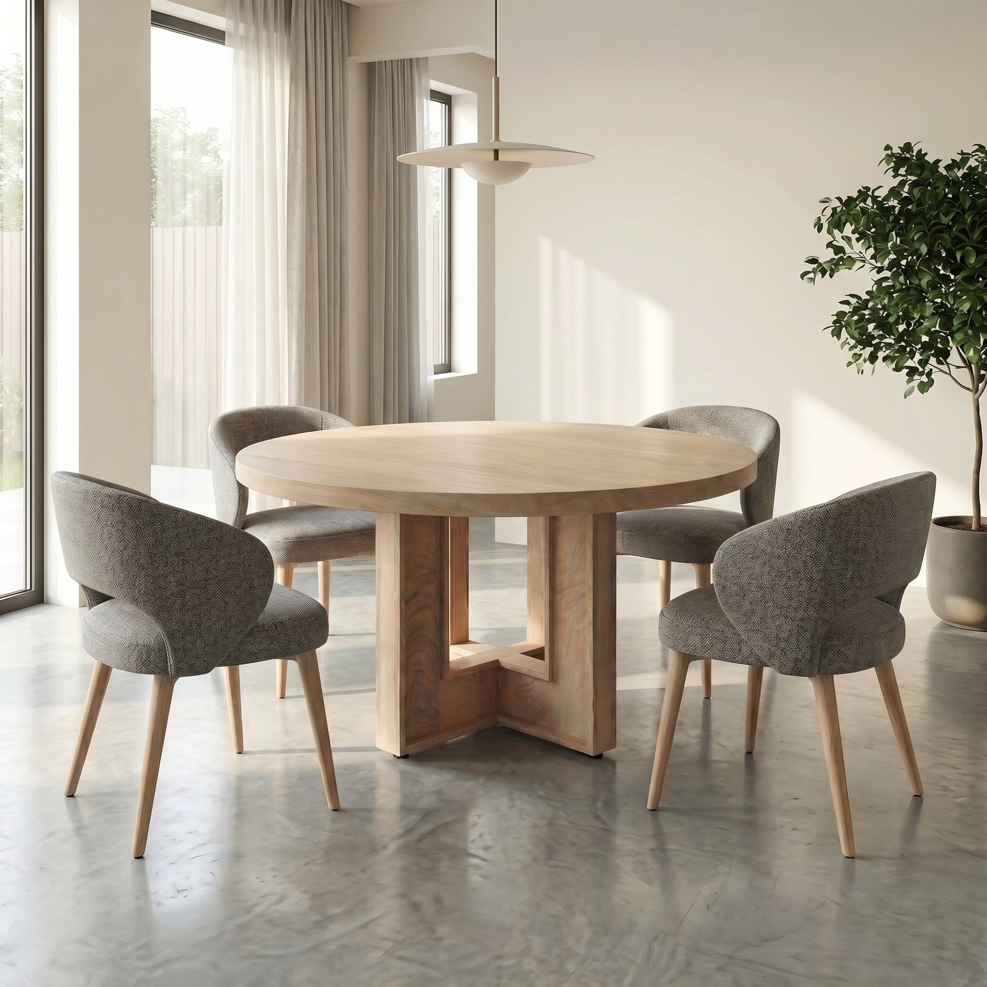 Custom Made Solid Wood Round Table With Wooden Base