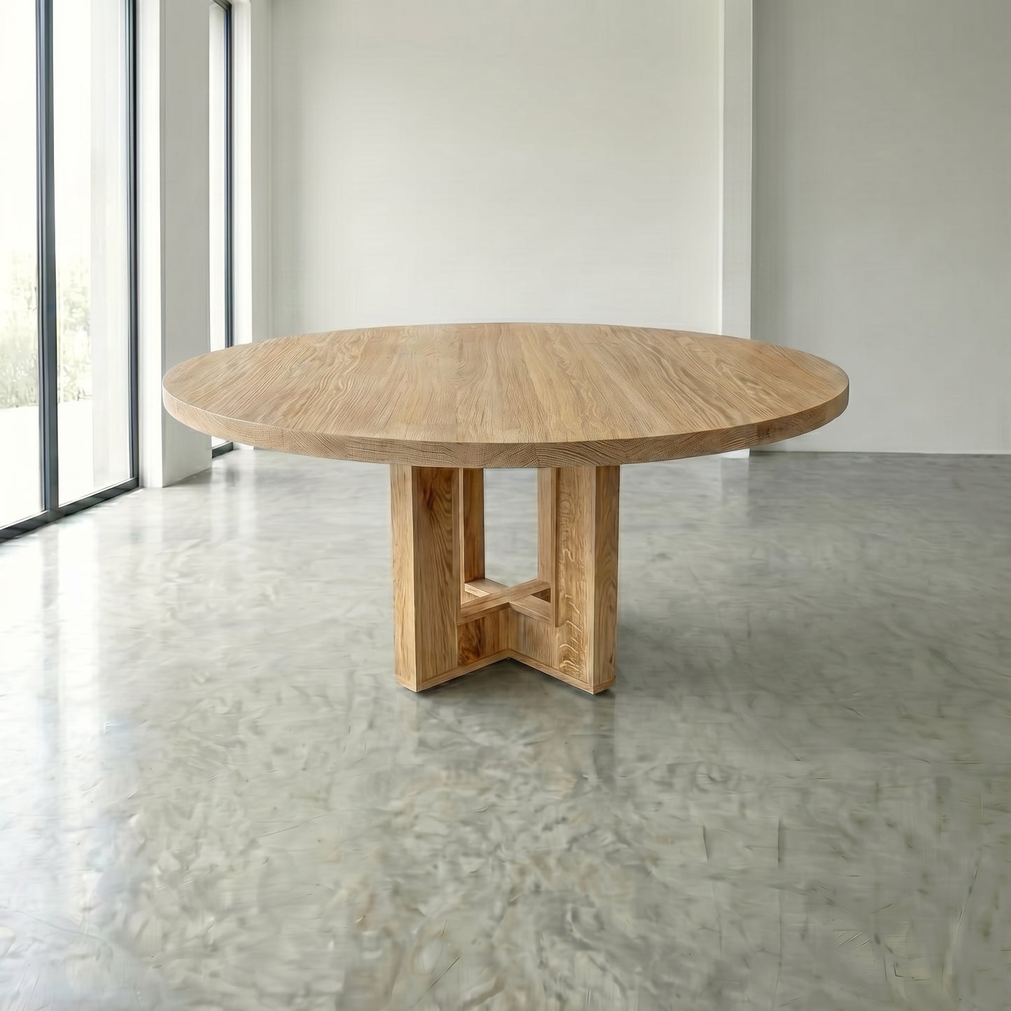 Custom Made Solid Wood Round Table With Wooden Base
