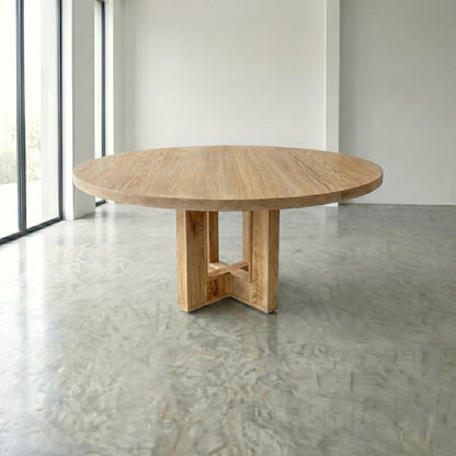 Custom Made Solid Wood Round Table With Wooden Base