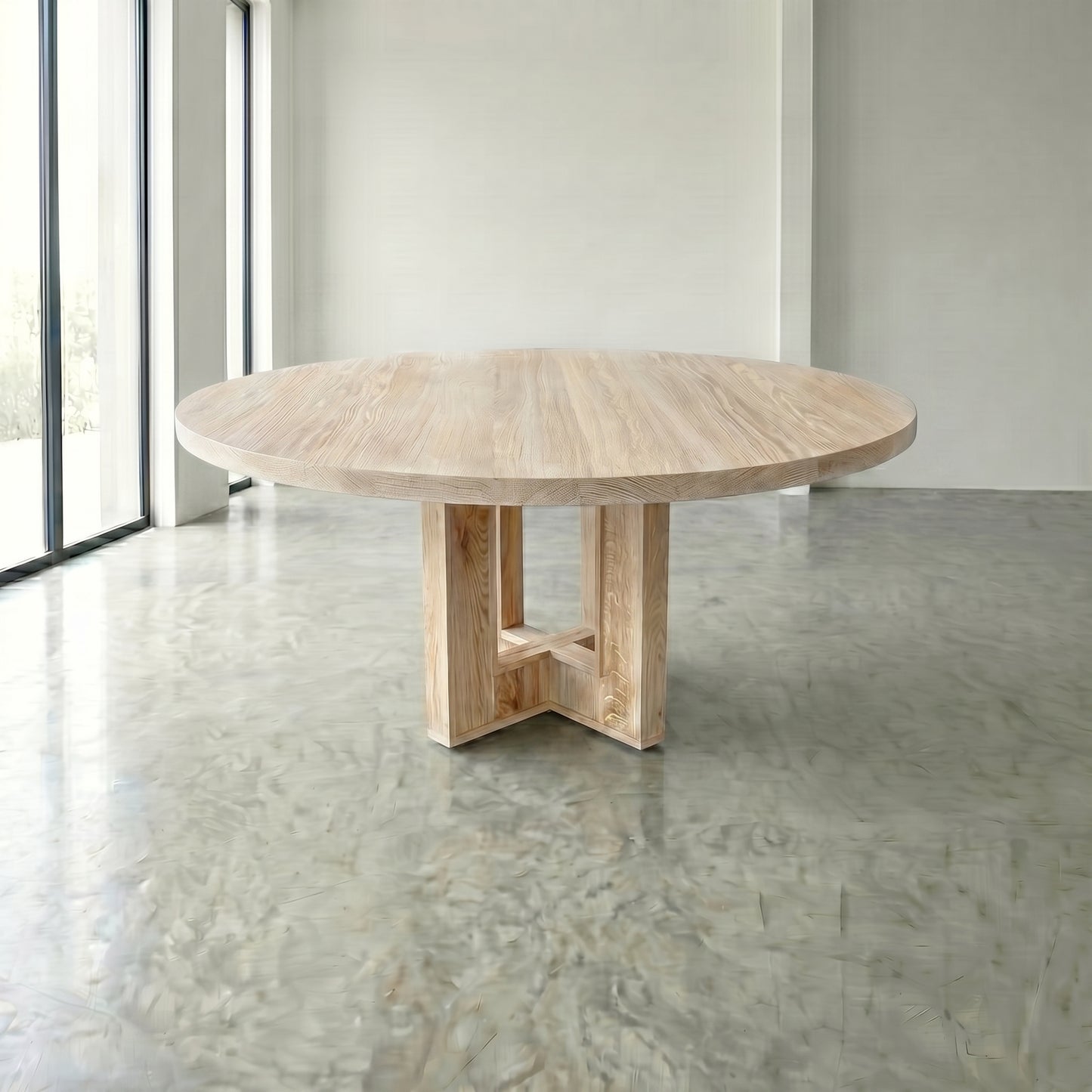 Custom Made Solid Wood Round Table With Wooden Base