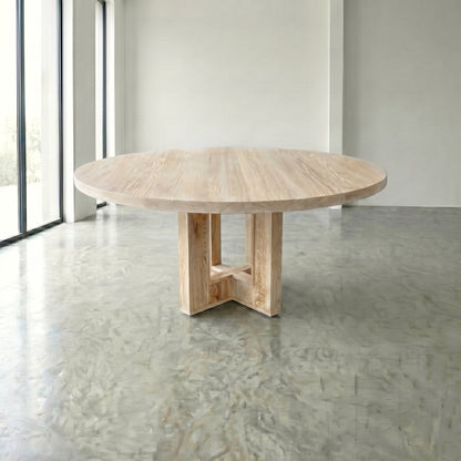 Custom Made Solid Wood Round Table With Wooden Base
