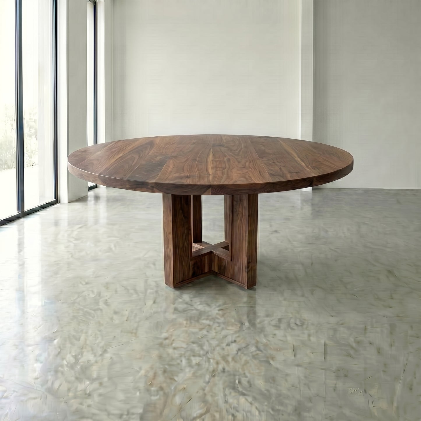Custom Made Solid Wood Round Table With Wooden Base