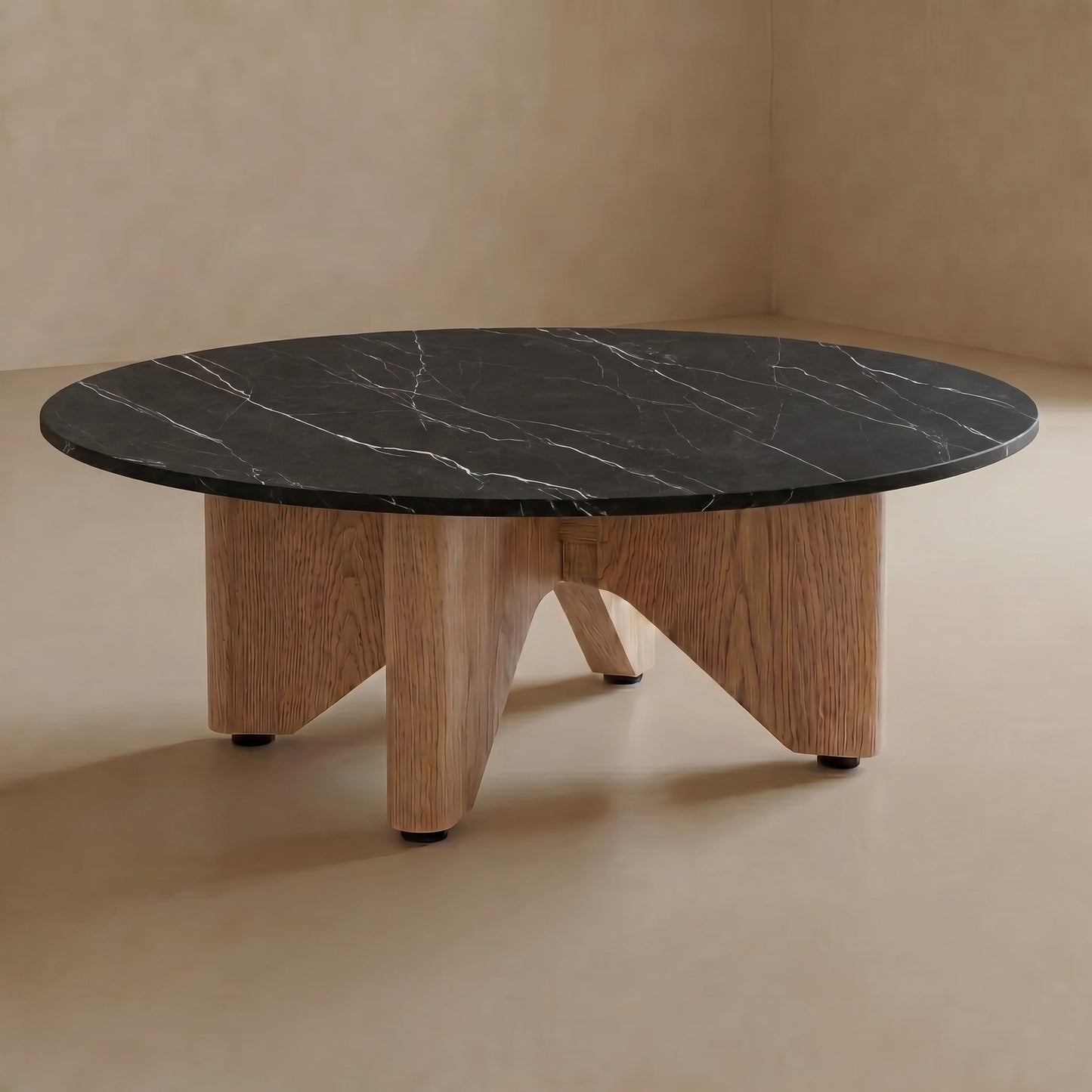 Lotus Stone Coffee Table With Solid Wood Base