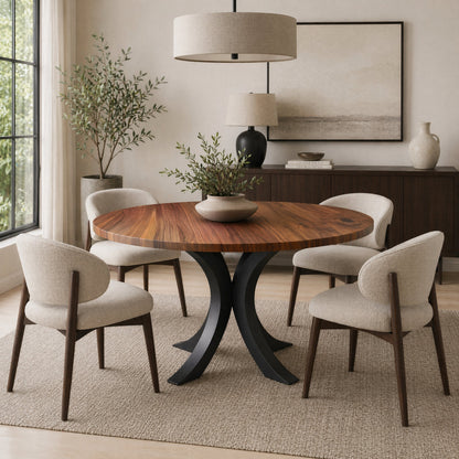 Custom Made Solid Wood Round Table With Curved Spider Base