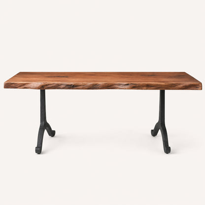 Custom Made Live Edge Table With Cast Iron Wishbone Shaped Metal Base