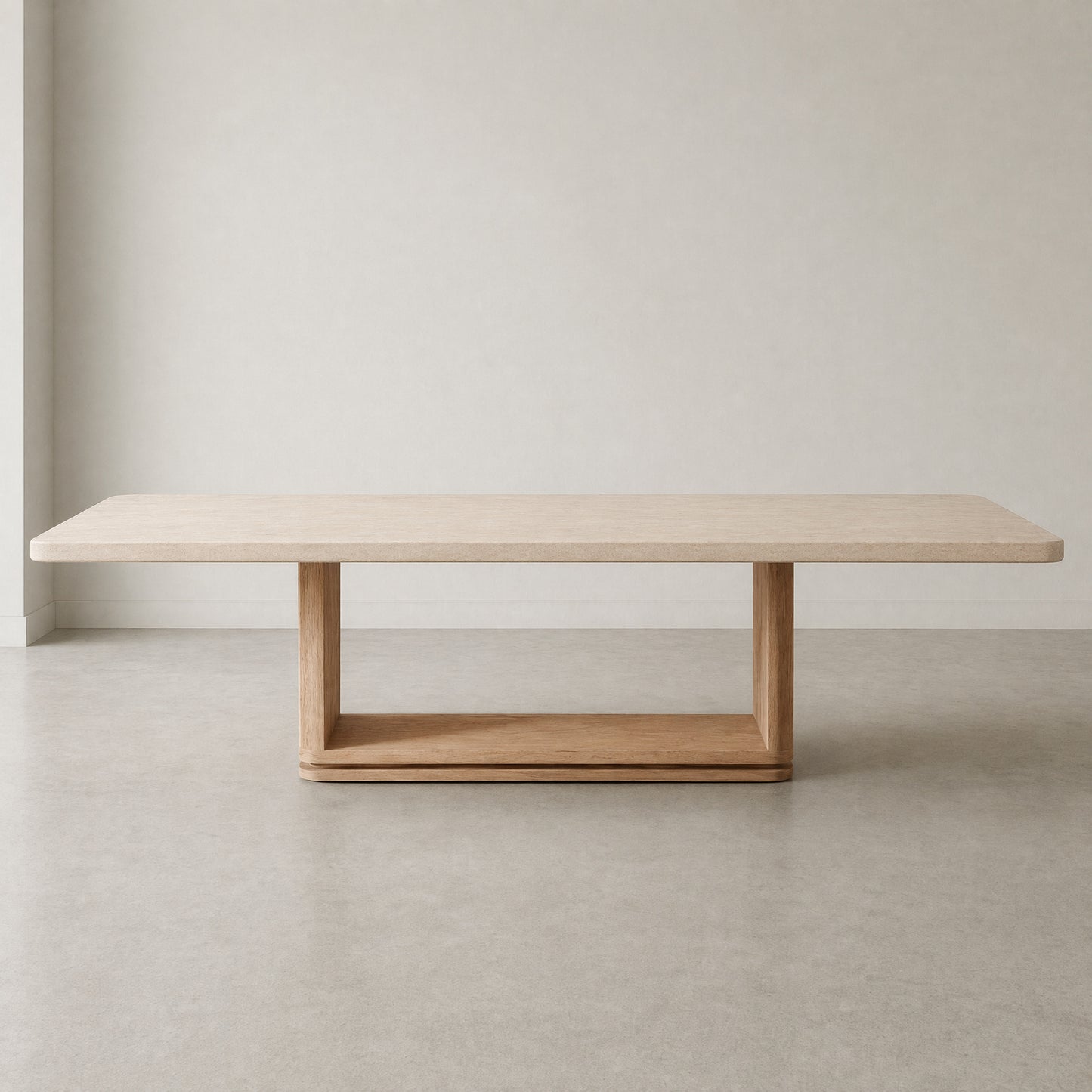 Custom Made Rectangular Stone Dining Table With Solid Wooden Base