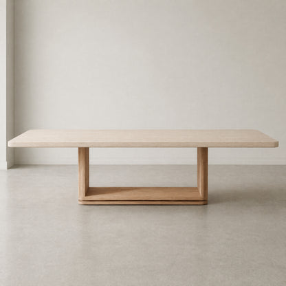 Custom Made Rectangular Stone Dining Table With Solid Wooden Base
