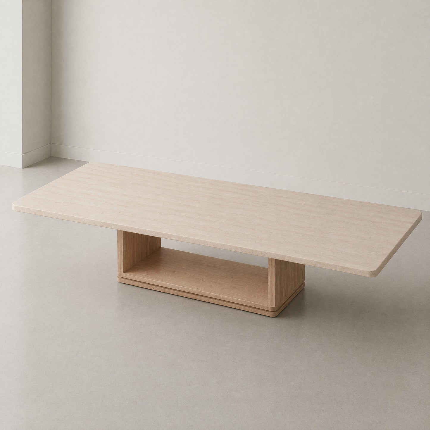 Custom Made Rectangular Stone Dining Table With Solid Wooden Base