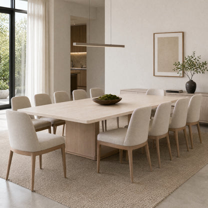 Custom Made Rectangular Stone Dining Table With Solid Wooden Base