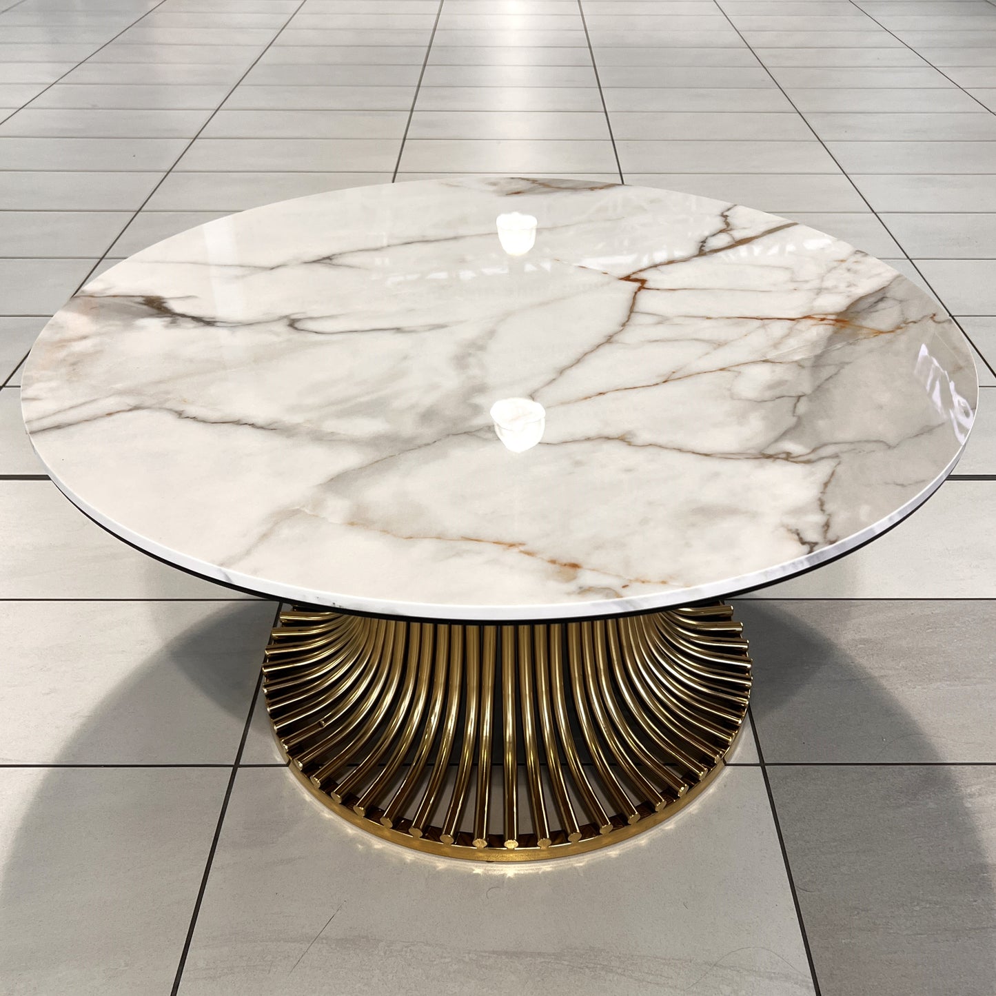 Round Stone Table Top - Calacatta Gold - Glossy Finish