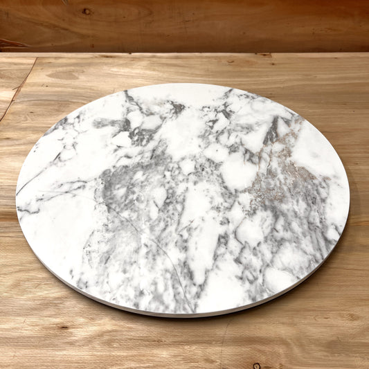 Round Stone Table Top - Carrara White - Glossy Finish