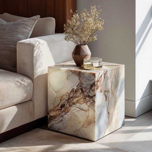 Cube Shaped Stone End Table